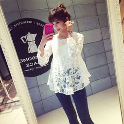 西瓜樂樂 原創(chuàng)設(shè)計(jì)女裝 2015秋季新款女裝 日系甜美氣質(zhì)荷葉邊鏤空白色圓領(lǐng)長袖蕾絲衫 簡單網(wǎng)www.j.cn