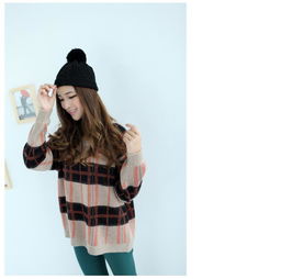 韓風(fēng)新寵 e品7802條紋格子針織衫，解鎖秋日時尚穿搭新靈感